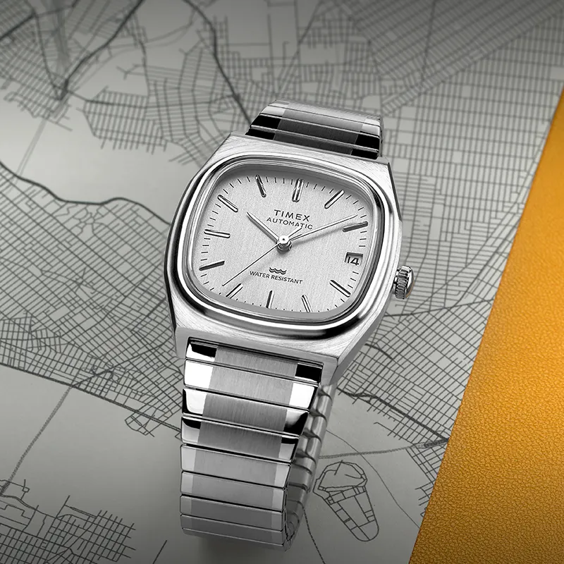 TIMEX Q Series Wrist Watch Mechanical Movement Stainless Steel Strap 34mm White Dial Unisex-3