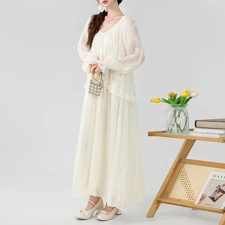 TORIGHT Long Sleeved Dress Women's Champagne-5