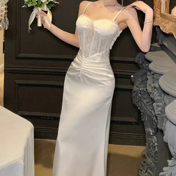 TORIGHT Slip Dresses Women's White+Bowknot Hair Tie Comes With-3