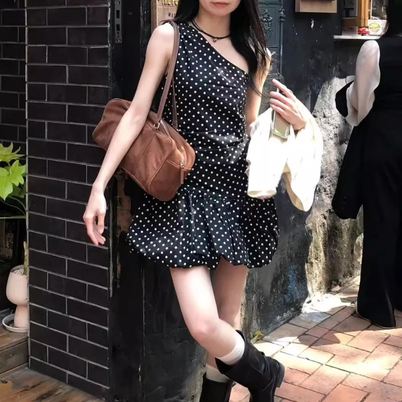 TORIGHT Sleeveless Dress Women's Black Polka Dot+Bowknot Hair Tie Comes With-4