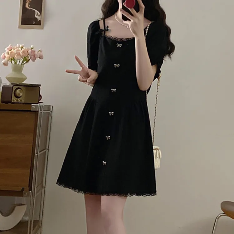 / Short Sleeved Dresses Women's Black+Bowknot Hair Tie Comes With-3
