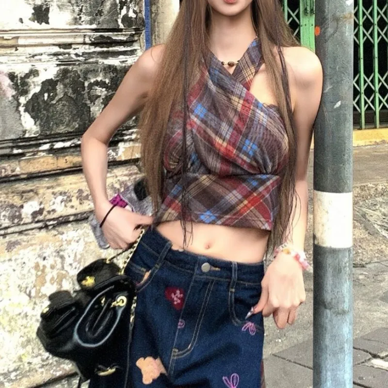 TORIGHT Camisole Women's Plaid+Bowknot Hair Tie Comes With-5