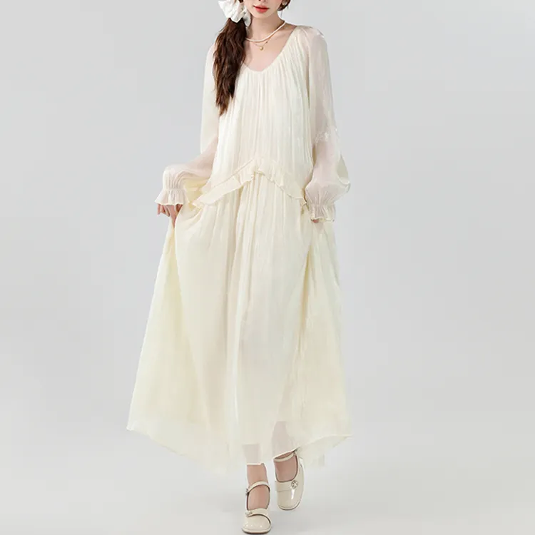 TORIGHT Long Sleeved Dress Women's Champagne-2