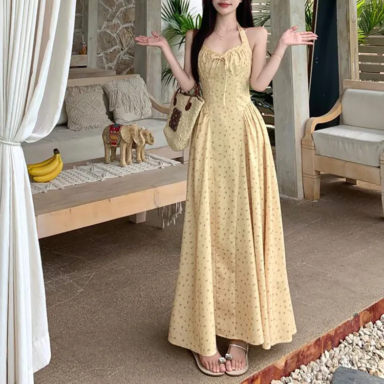 TORIGHT Slip Dress Women's Yellow+Bowknot Hair Tie Comes With-3