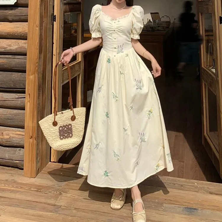 TORIGHT Short Sleeved Dress Women's Apricot+Bowknot Hair Tie Comes With-5