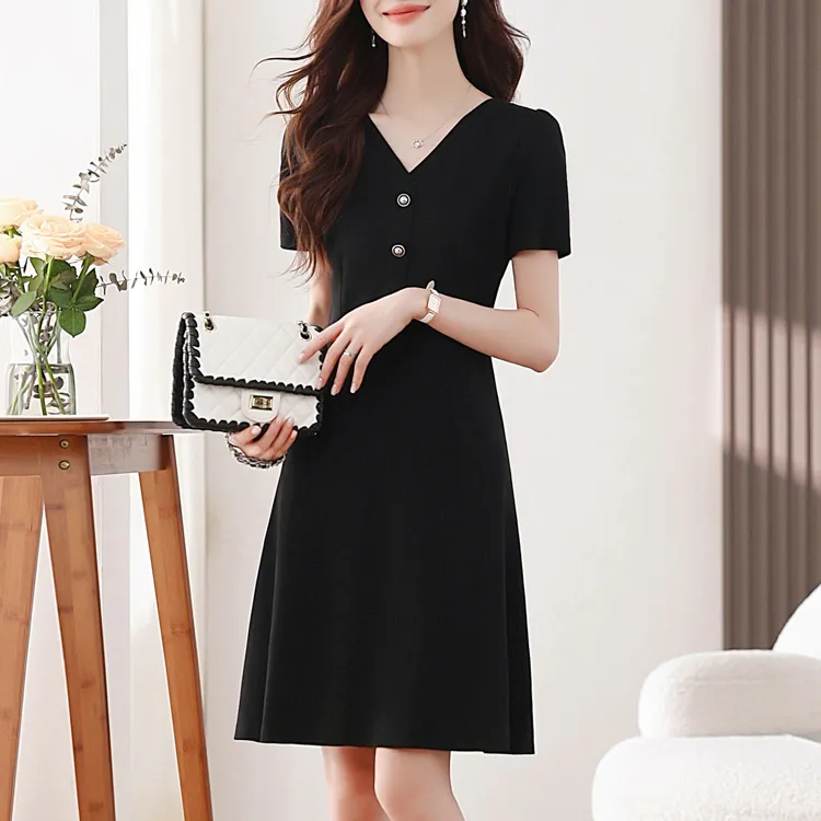 TORIGHT Short Sleeved Dress Women's Black+Bowknot Hair Tie Comes With-2