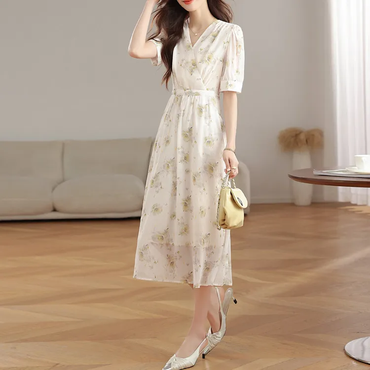 TORIGHT Short Sleeved Dress Women's Multicolor+Bowknot Hair Tie Comes With-5