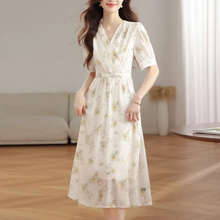 TORIGHT Short Sleeved Dress Women's Multicolor+Bowknot Hair Tie Comes With-2
