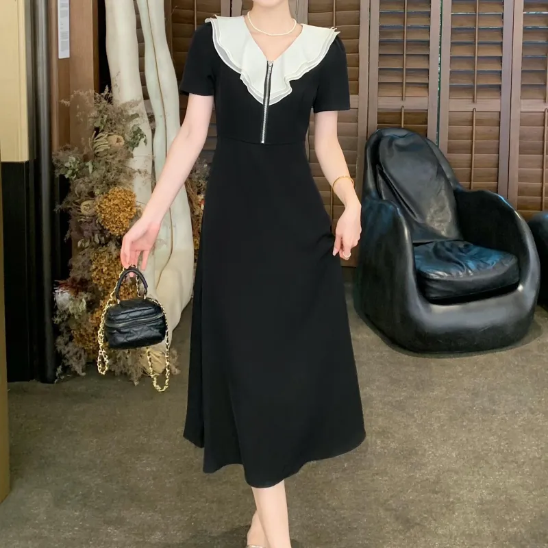 TORIGHT Short Sleeved Dress Women's Black-4