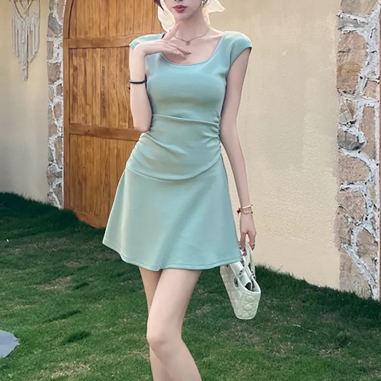 TORIGHT Short Sleeved Dress Women's Green+Bowknot Hair Tie Comes With-4