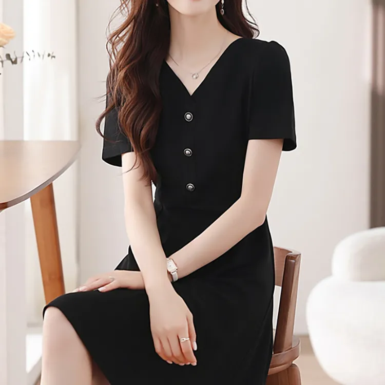 TORIGHT Short Sleeved Dress Women's Black+Bowknot Hair Tie Comes With-6