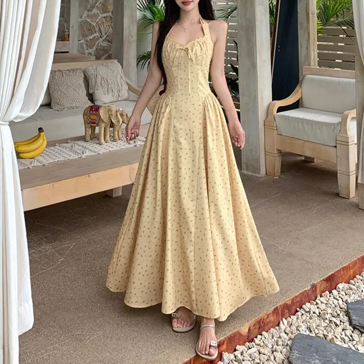 TORIGHT Slip Dress Women's Yellow+Bowknot Hair Tie Comes With-2