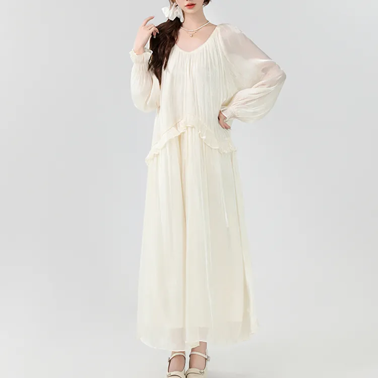 TORIGHT Long Sleeved Dress Women's Champagne-4