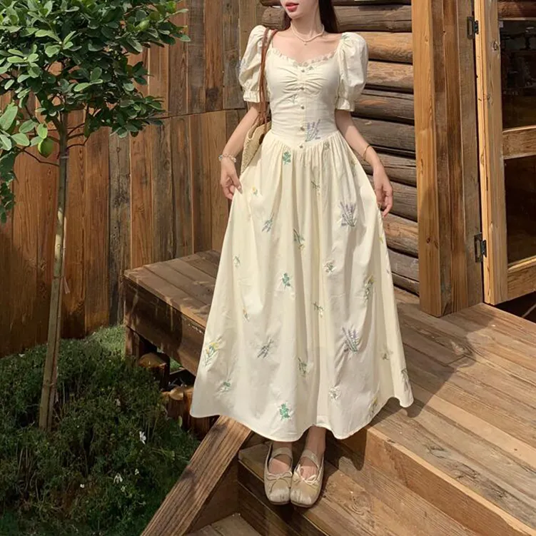 TORIGHT Short Sleeved Dress Women's Apricot+Bowknot Hair Tie Comes With-6