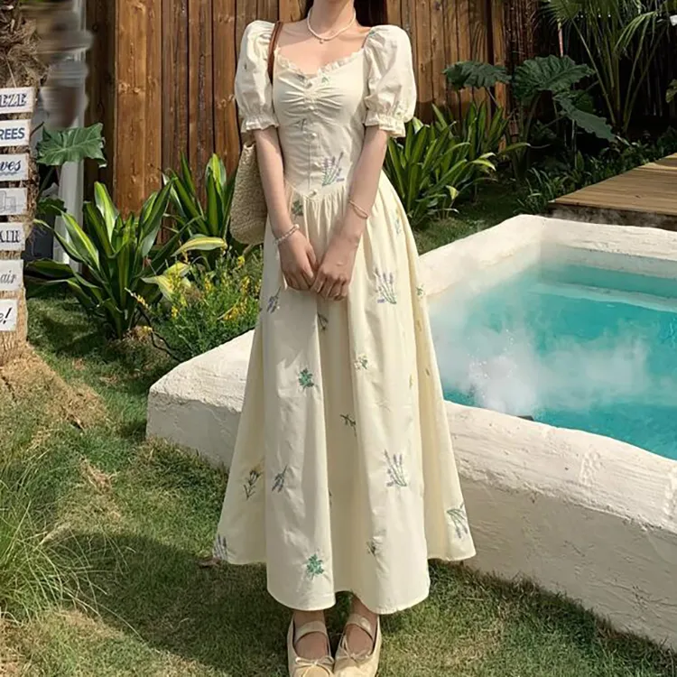 TORIGHT Short Sleeved Dress Women's Apricot+Bowknot Hair Tie Comes With-3