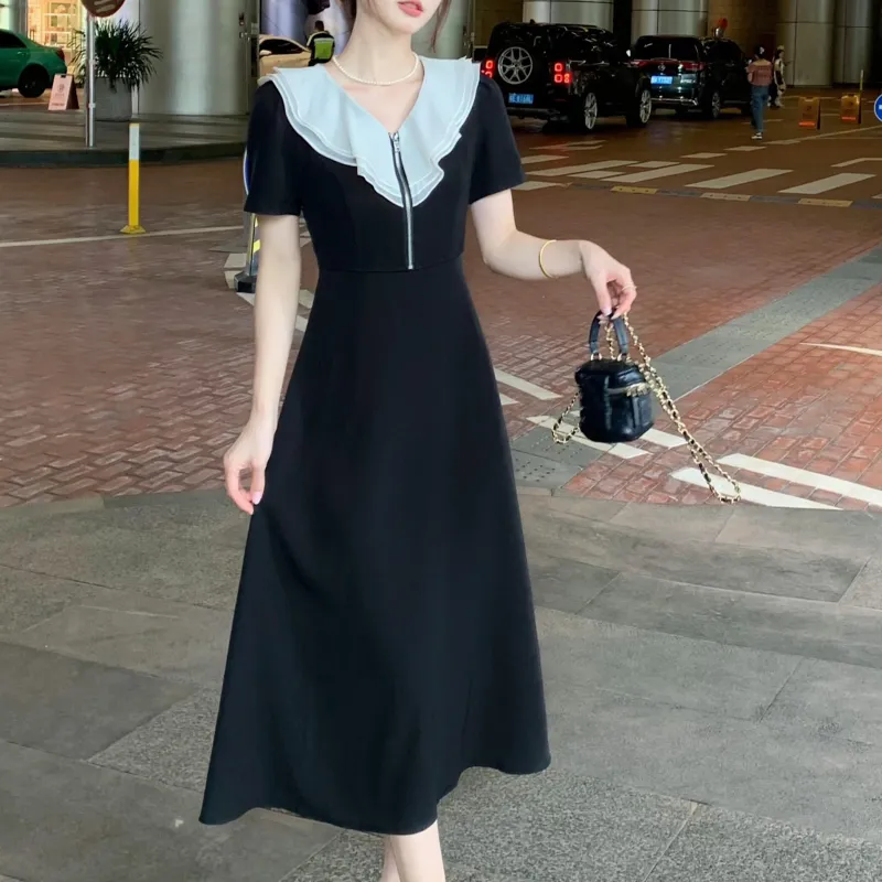 TORIGHT Short Sleeved Dress Women's Black-5
