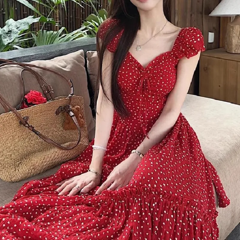 TORIGHT Slip Dress Women's Red+Bowknot Hair Tie Comes With-4