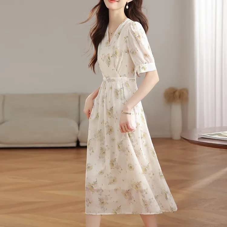 TORIGHT Short Sleeved Dress Women's Multicolor+Bowknot Hair Tie Comes With-3