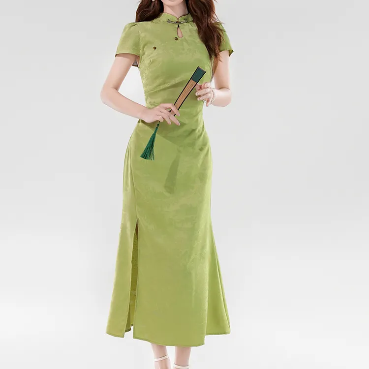 / Short Sleeved Dresses Women's Green+Bowknot Hair Tie Comes With-1