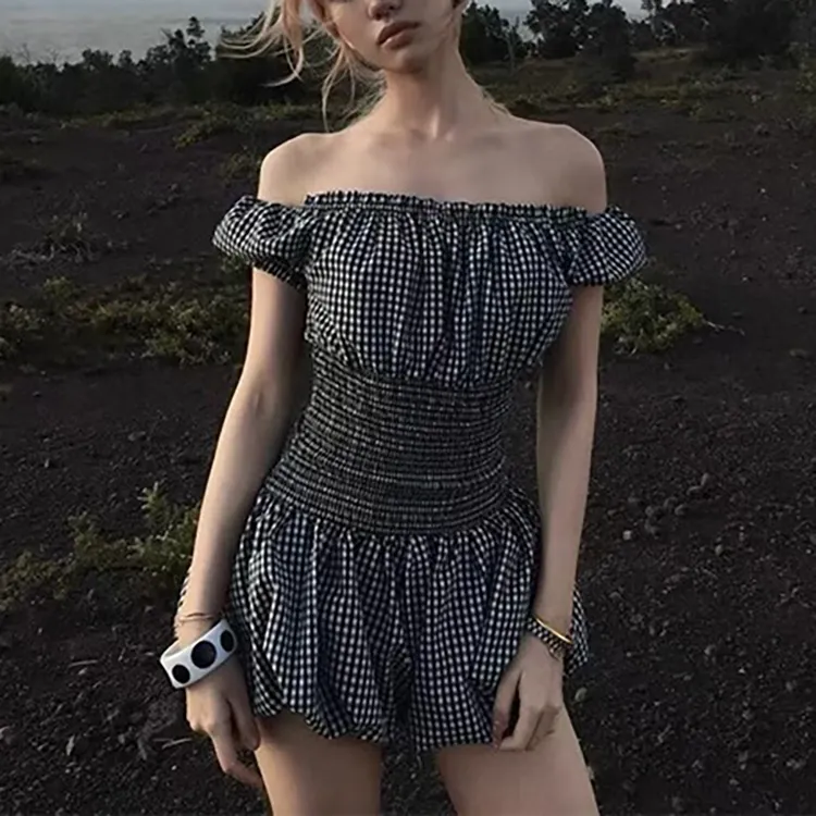 TORIGHT Short Sleeved Dress Women's Plaid+Bowknot Hair Tie Comes With-2