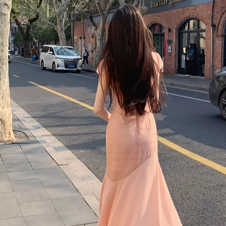 TORIGHT Short Sleeved Dress Women's Orange Pink+Bowknot Hair Tie Comes With-4