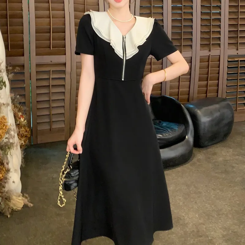 TORIGHT Short Sleeved Dress Women's Black-3
