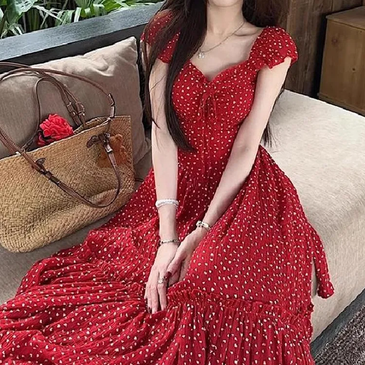 TORIGHT Slip Dress Women's Red+Bowknot Hair Tie Comes With-3