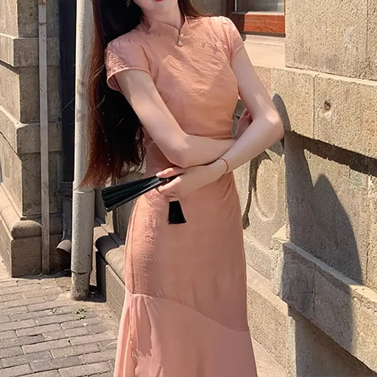 TORIGHT Short Sleeved Dress Women's Orange Pink+Bowknot Hair Tie Comes With-6