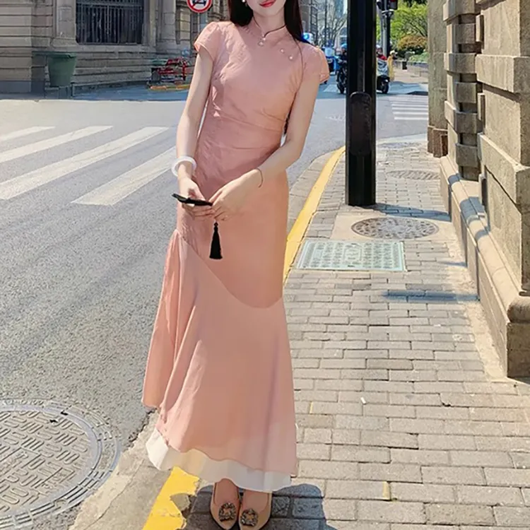 TORIGHT Short Sleeved Dress Women's Orange Pink+Bowknot Hair Tie Comes With-2