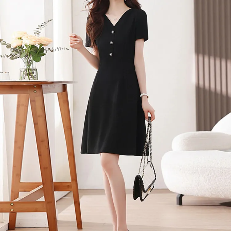TORIGHT Short Sleeved Dress Women's Black+Bowknot Hair Tie Comes With-3