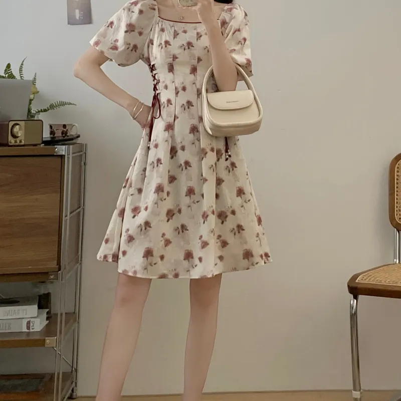 TORIGHT Short Sleeved Dress Women's Red+Bowknot Hair Tie Comes With-4