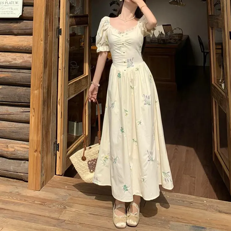 TORIGHT Short Sleeved Dress Women's Apricot+Bowknot Hair Tie Comes With-2