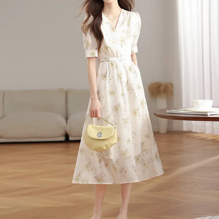 TORIGHT Short Sleeved Dress Women's Multicolor+Bowknot Hair Tie Comes With-4