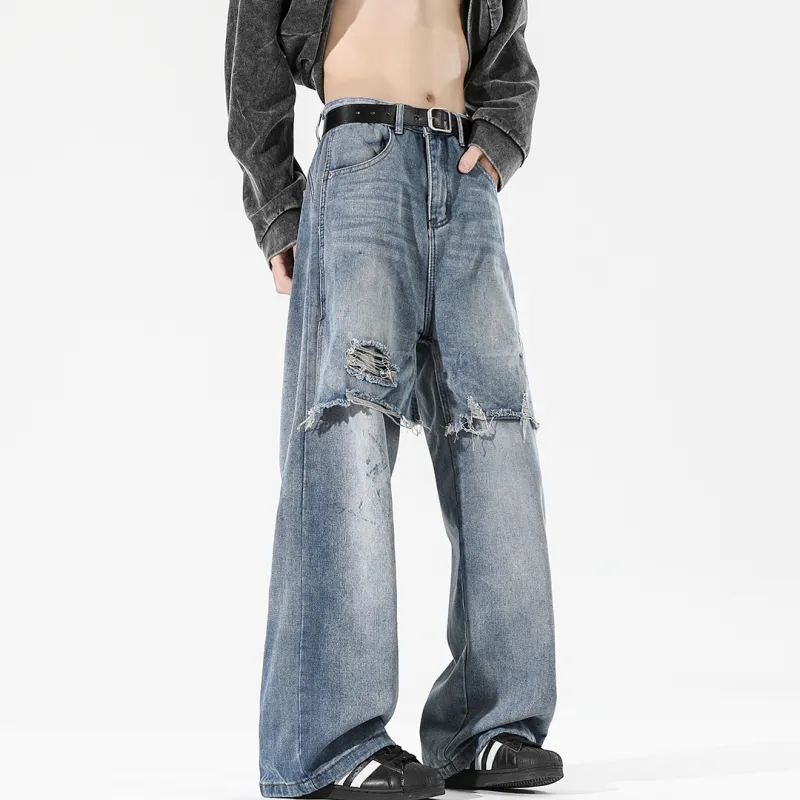 SWAMP AREA Jeans Unisex Blue Patchwork-1