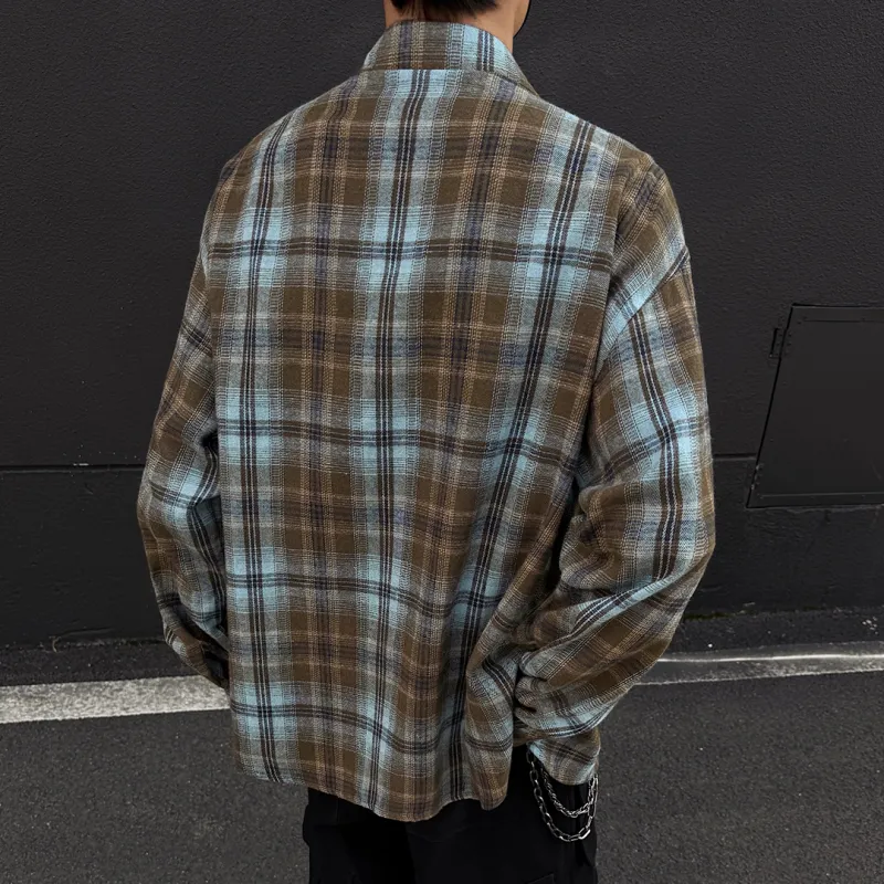 SWAMP AREA Shirt Unisex Blue Brown Plaid-2