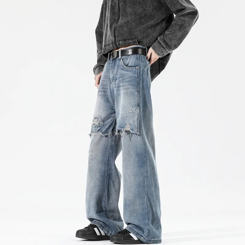 SWAMP AREA Jeans Unisex Blue Patchwork-2