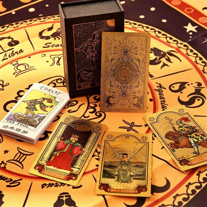 ZOCO Black Gold Sun Tarot Card Box Included Waterproof And Durable PET Material Board Games-34