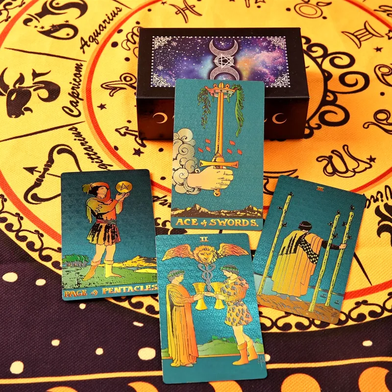 ZOCO Black Gold Sun Tarot Card Box Included Waterproof And Durable PET Material Board Games-21