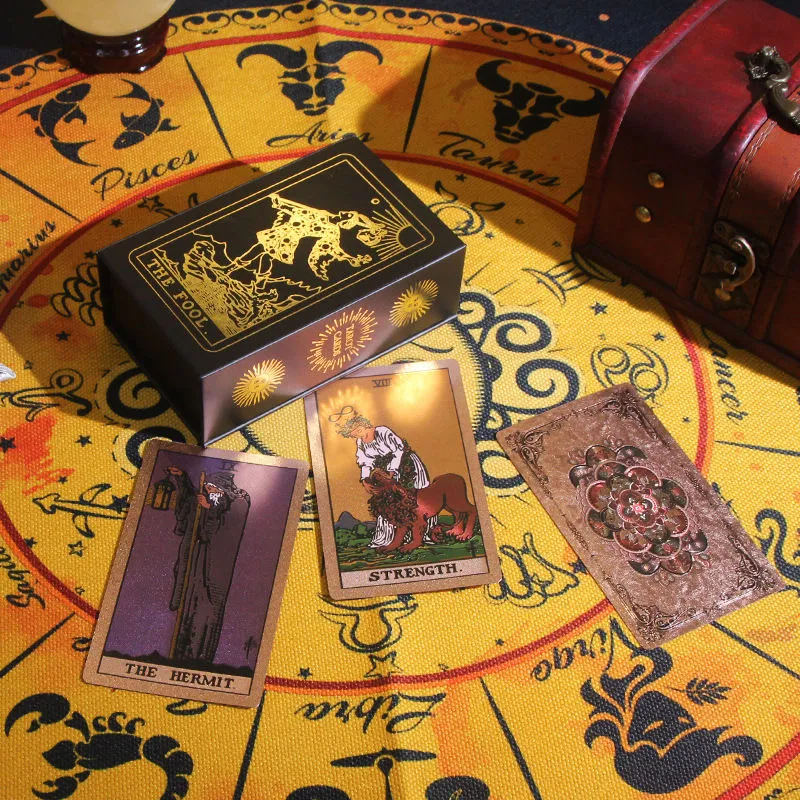 ZOCO Black Gold Sun Tarot Card Box Included Waterproof And Durable PET Material Board Games-5