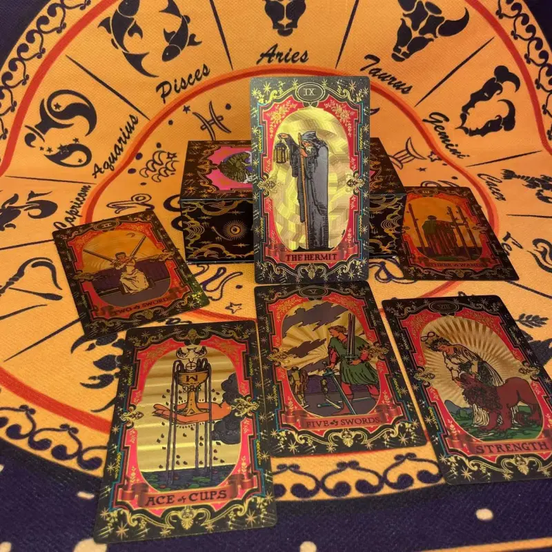 ZOCO Black Gold Sun Tarot Card Box Included Waterproof And Durable PET Material Board Games-29