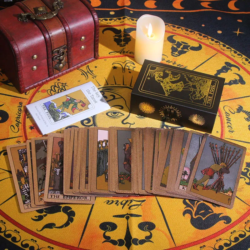 ZOCO Black Gold Sun Tarot Card Box Included Waterproof And Durable PET Material Board Games-6