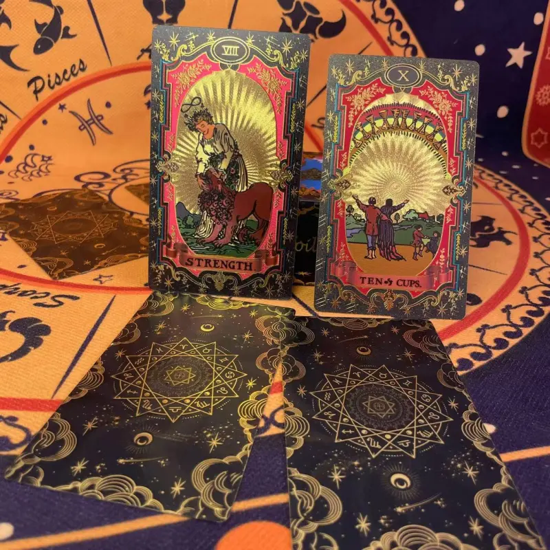 ZOCO Black Gold Sun Tarot Card Box Included Waterproof And Durable PET Material Board Games-30