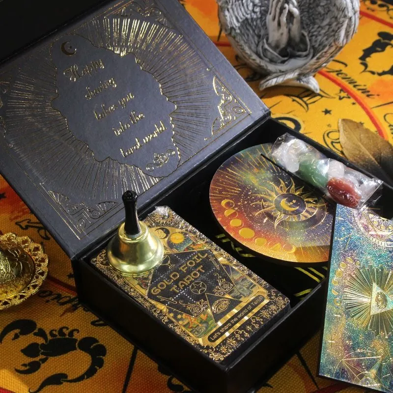 ZOCO Black Gold Sun Tarot Card Box Included Waterproof And Durable PET Material Board Games-48