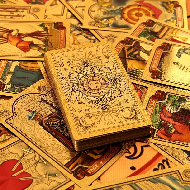ZOCO Black Gold Sun Tarot Card Box Included Waterproof And Durable PET Material Board Games-37