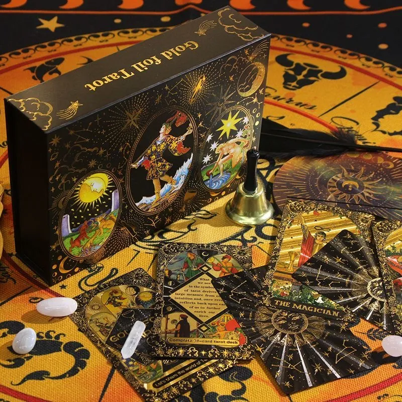 ZOCO Black Gold Sun Tarot Card Box Included Waterproof And Durable PET Material Board Games-46