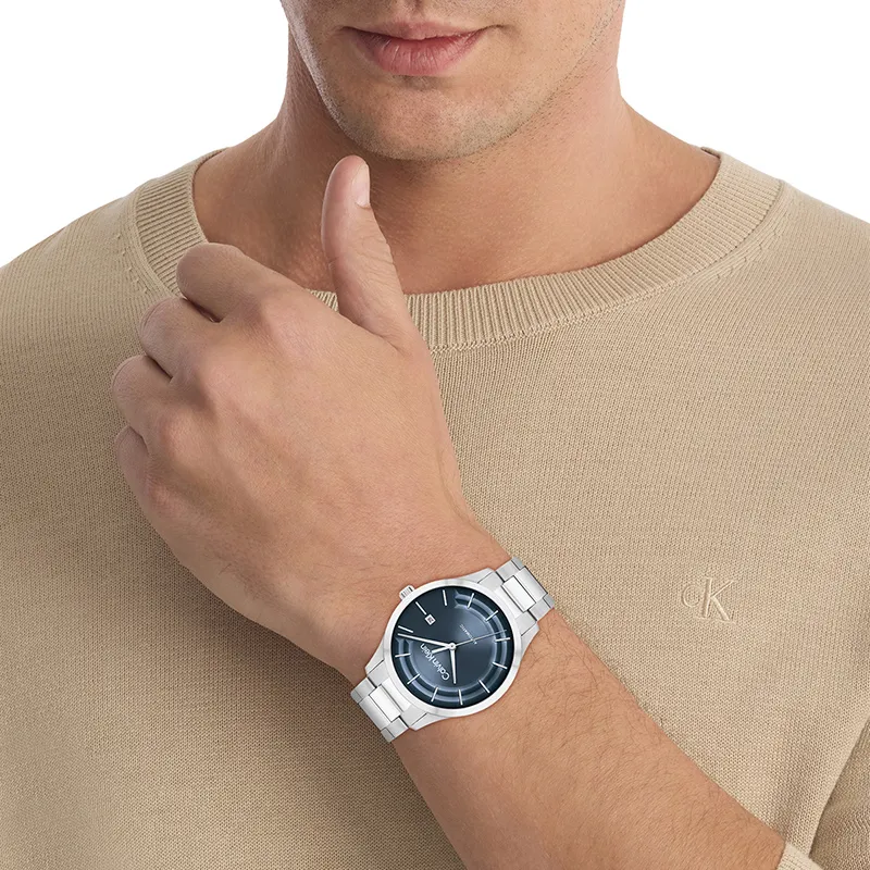 CALVIN KLEIN Knight Wrist Watch Automatic Mechanical Movement Steel Strap 40mm Blue Dial Unisex-4