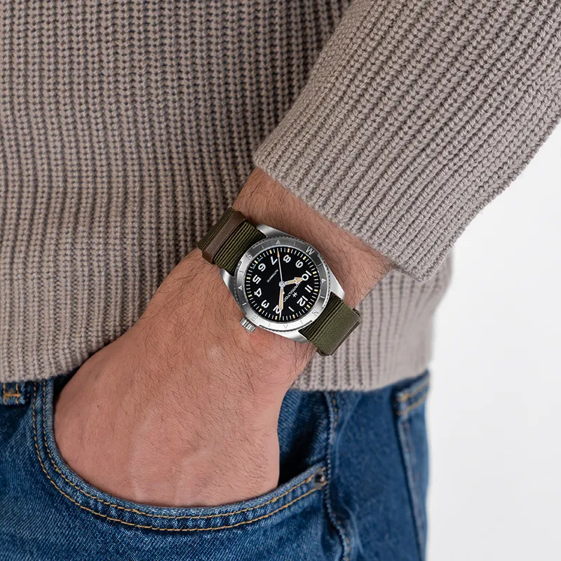 HAMILTON Khaki Field Series Automatic Mechanical Movement Unisex Watch 37mm Black Dial Stainless Steel Case Nylon Strap-3