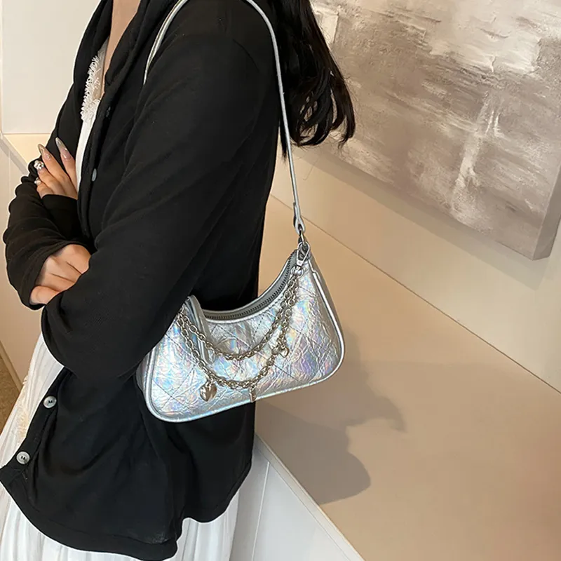 Juju Jimmy PU Shoulder Bag Crossbody Bag Regular Women's Silver/Dazzling Color/Black-19