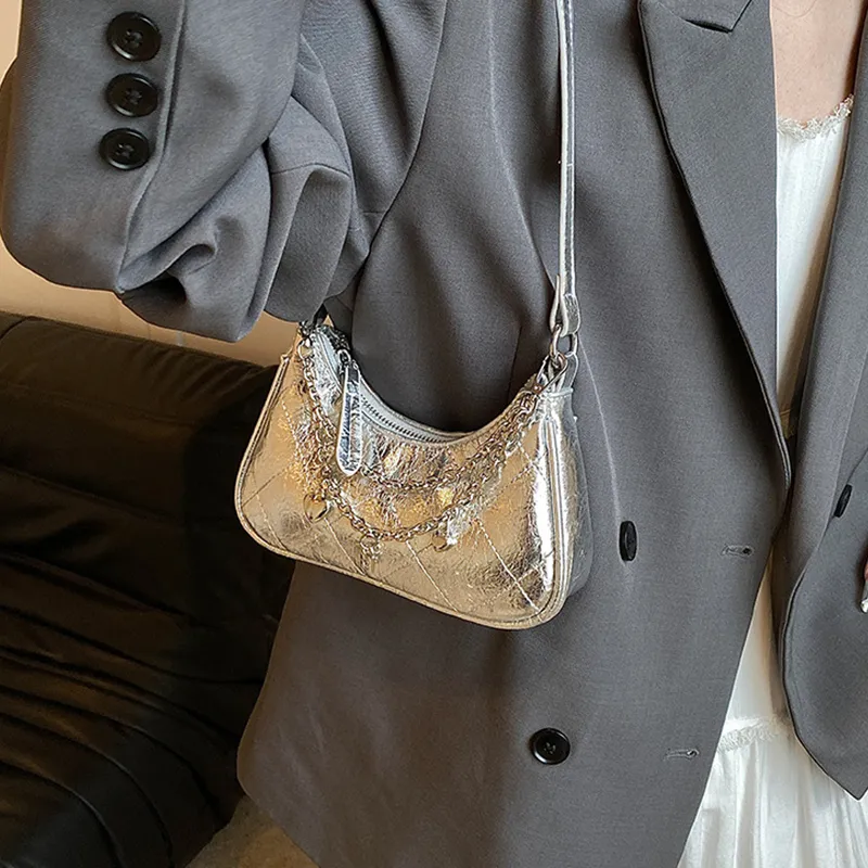 Juju Jimmy PU Shoulder Bag Crossbody Bag Regular Women's Silver/Dazzling Color/Black-4