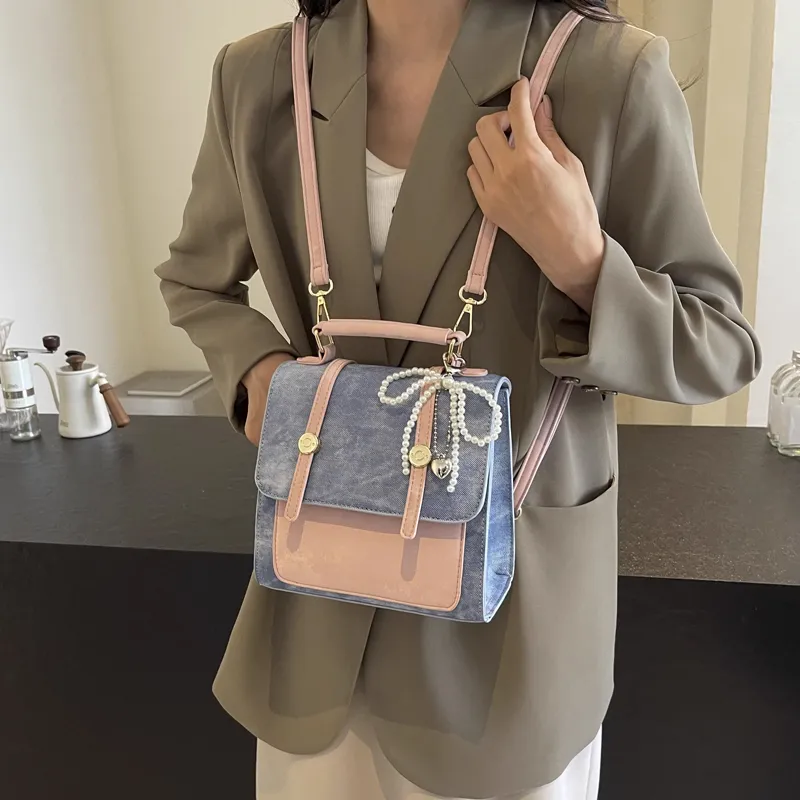 Juju Jimmy PU Crossbody Backpack Regular Women's Blue/Beige-2